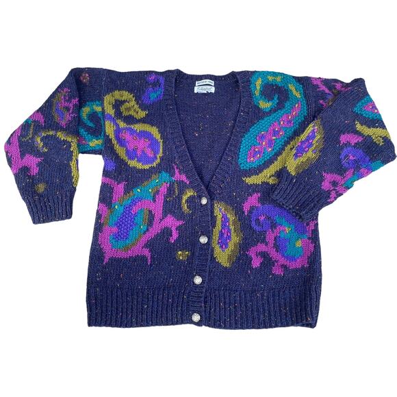 Callagher Sweaters - Vintage Gallagher Women M Grandpa Cardigan Sweater Button Argyle Blue
